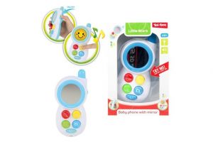 Telefon mobil pro nejmenší se zrcátkem plast na baterie se světlem se zvukem v krabičce 13
