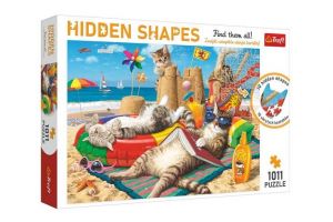 Puzzle Kočky na pláži - Skryté tvary 1011 dílků 68x48cm v krabici 40x27x6cm