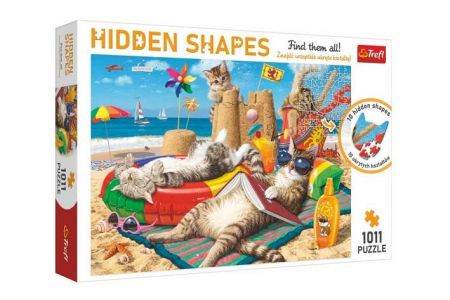 Puzzle Kočky na pláži - Skryté tvary 1011 dílků 68x48cm v krabici 40x27x6cm