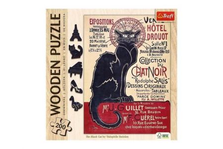Dřevěné puzzle Černá kočka 200 dílků 19x26cm v krabici 20x20x6cm