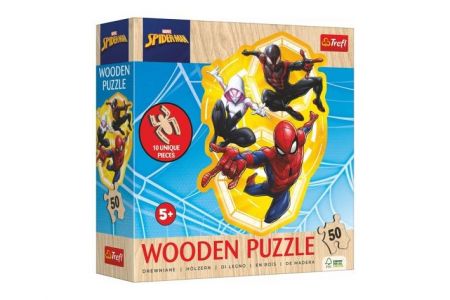 Puzzle dřevěné nepravidelné tvary Spiderman 50 dílků 19,7x26,6cm v krabici 20x20x6cm