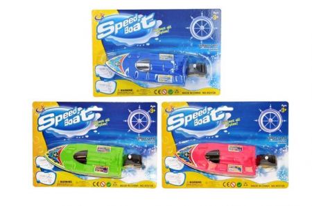 Loď/Člun do vody na natažení plast 20cm 2 barvy na kartě