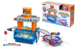 Automyčka + auto měnící barvu plast s doplňky v krabici 30x19cm