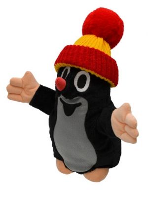 Krtek 28 cm, klasický design, červeno-žlutý kulich, maňásek, plyšová hračka