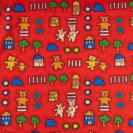 Plátno bavlna, š.150 cm, červená, dětský motiv