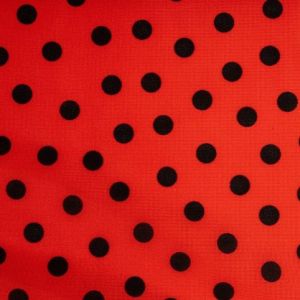 Úplet š.150 cm, červený, černé puntíky