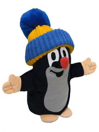 Krtek 25 cm modro-žlutý kulich, maňásek, plyšová hračka