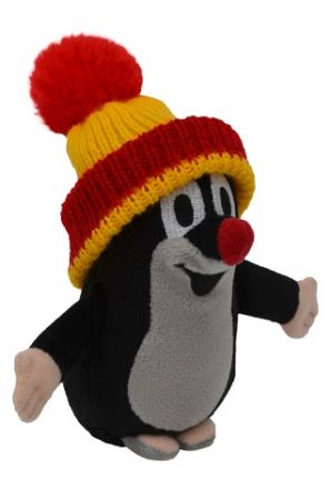 Krtek 15 cm, kulich červeno-žlutý, plyšová hračka