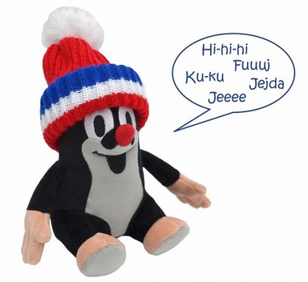 Krtek 20 cm mluvící, kulich červený-trikolora, 1+, plyšová hračka