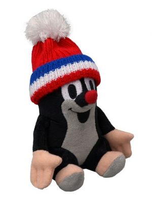 Krtek 14 cm sed., kulich červený-trikolora, plyšová hračka