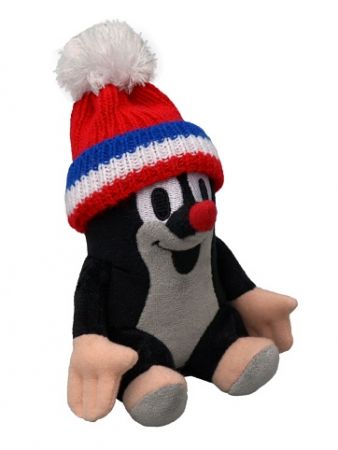 Krtek 14 cm sed., kulich červený-trikolora, plyšová hračka