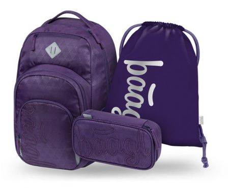 BAAGL SET 3 Coolmate Plum: batoh, penál, sáček
