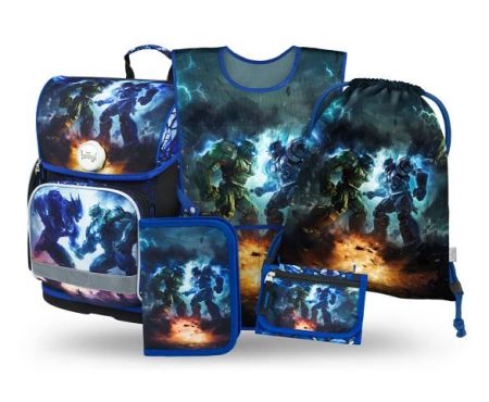 BAAGL SET 5 Ergo Roboti: aktovka, penál, sáček, zástěra, peněženka