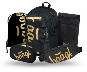 BAAGL SET 5 Skate Gold: batoh, penál, sáček, ledvinka, obal na notebook