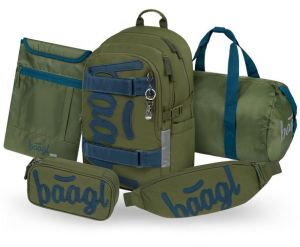 BAAGL SET 5 Skate Olive: batoh, penál, sportovní taška, ledvinka, obal na notebook GRS