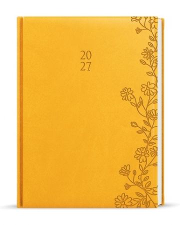 Diář denní - Adam - Vivella s ražbou - B6 - okrová - Květy 2027, 12cm x 16,5cm, BDA61-23-2