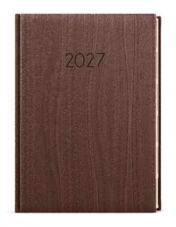 Diář denní - Ctirad s výsekem - Wood - A5 - hnědá 2027, 14,3cm x 20,5cm, BDCk65-7-27