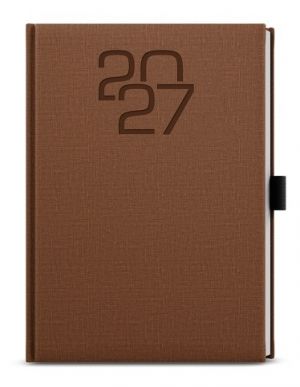Diář denní - David - Fabric - A5 - hnědá 2027, 14,3cm x 20,5cm, BDD27-7-27