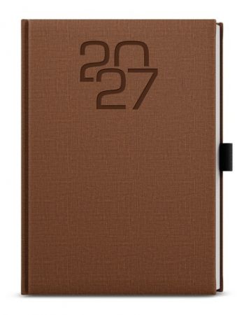 Diář denní - David - Fabric - A5 - hnědá 2027, 14,3cm x 20,5cm, BDD27-7-27