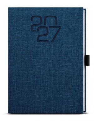Diář denní - David - Fabric - A5 - modrá 2027, 14,3cm x 20,5cm, BDD27-1-27