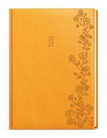 Diář denní - David - Vivella s ražbou - A5 - okrová - Květy 2027, 14,3cm x 20,5cm, BDD61-2