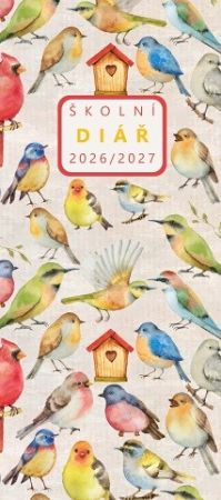 Diář měsíční  školní  - Klára - lamino - Ptáčci 2027, 7,9cm x 17,9cm, BMK9-1-27