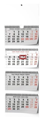 Kalendář nástěnný - Čtyřměsíční - skládaný (s mezinárodními svátky) 2027, 29,2cm x 90cm, B
