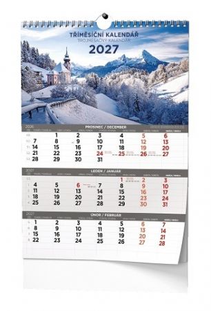 Kalendář nástěnný - Tříměsíční - A3 - Obrázkový 2027, 32cm x 45cm, BNC8-27