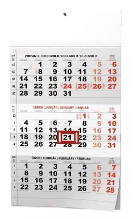 Kalendář nástěnný - Tříměsíční - A3 (s mezinárodními svátky) - černý 2027, 29,2cm x 42cm, 
