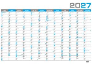 Kalendář nástěnný roční B1 - modrý 2027, 96,4cm x 67cm, BKA4-27