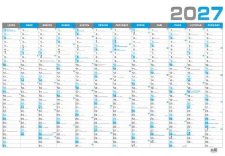 Kalendář nástěnný roční B1 - modrý 2027, 96,4cm x 67cm, BKA4-27