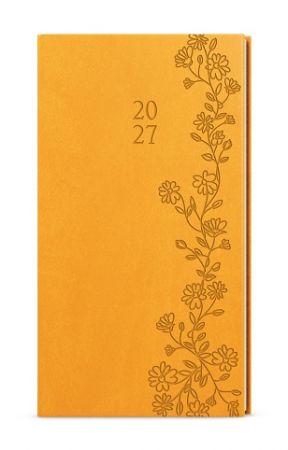 Diář týdenní - Jakub - Vivella s ražbou - kapesní - okrová - Květy 2027, 7,5cm x 15cm, BTJ