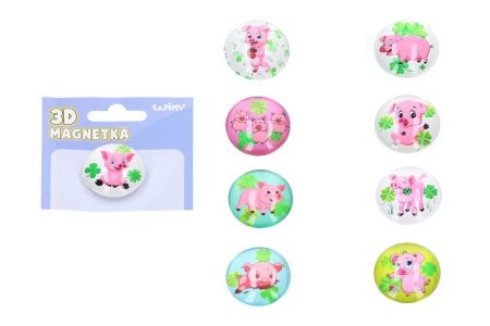 Magnet skleněný prasátko pro štěstí 3,5 cm mix
