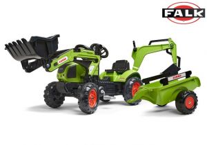 Šlapací traktor Claas Arion s nakladačem, rypadlem a vlečkou