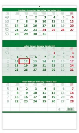 Kalendář nástěnný Tříměsíční zelený 2027, 31,5cm x 45cm, N206-27