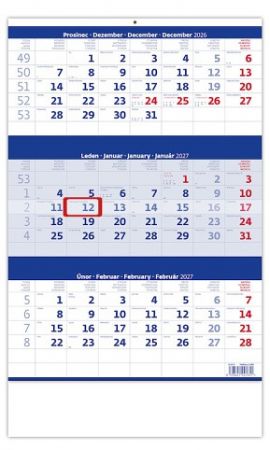 Kalendář nástěnný Tříměsíční modrý 2027, 31,5cm x 45cm, N205-27