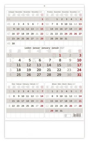 Kalendář nástěnný Pětiměsíční šedý 2027, 31,5cm x 45cm, N212-27