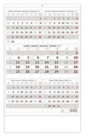 Kalendář nástěnný Pětiměsíční šedý 2027, 31,5cm x 45cm, N212-27