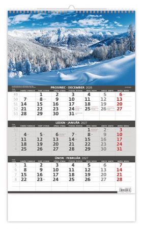 Kalendář nástěnný Hory – 3měsíční/Hory – 3mesačné 2027, 31,5cm x 45cm, N203-27