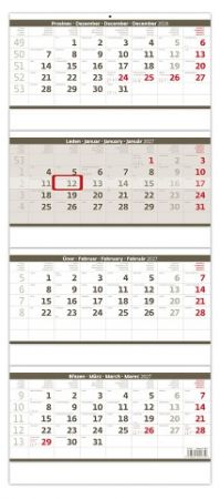 Kalendář nástěnný Čtyřměsíční skládaný šedý 2027, 31,5cm x 74cm, N209-27