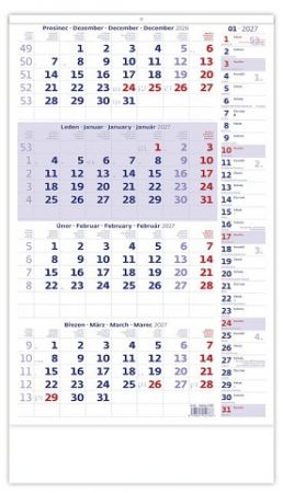 Kalendář nástěnný Čtyřměsíční modrý s poznámkami 2027, 31,5cm x 49cm, N214-27