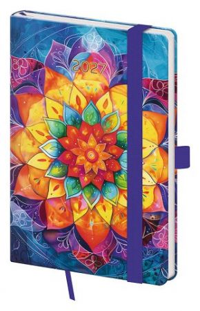 Diář týdenní kapesní Vario - Mandala s gumičkou 2027, 9cm x 14cm, DVR436-17-27