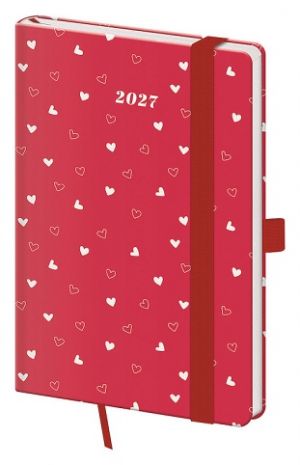 Diář týdenní kapesní Vario - Hearts s gumičkou 2027, 9cm x 14cm, DVR436-19-27
