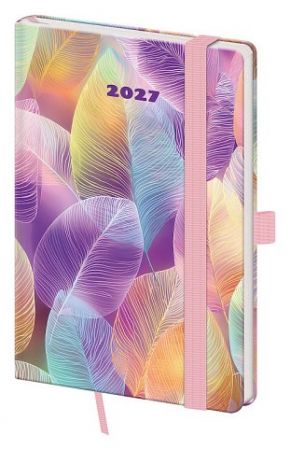 Diář týdenní kapesní Vario - Feathers s gumičkou 2027, 9cm x 14cm, DVR436-20-27