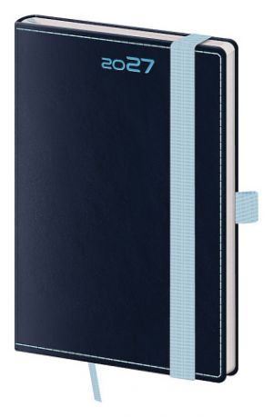 Diář týdenní kapesní Double Blue s poutkem na propisku 2027, 9cm x 14cm, DB436-2-27