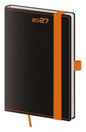 Diář týdenní kapesní Black Orange s poutkem na propisku 2027, 9cm x 14cm, DB436-5-27