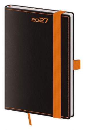 Diář týdenní kapesní Black Orange s poutkem na propisku 2027, 9cm x 14cm, DB436-5-27