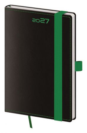 Diář týdenní kapesní Black Green s poutkem na propisku 2027, 9cm x 14cm, DB436-3-27