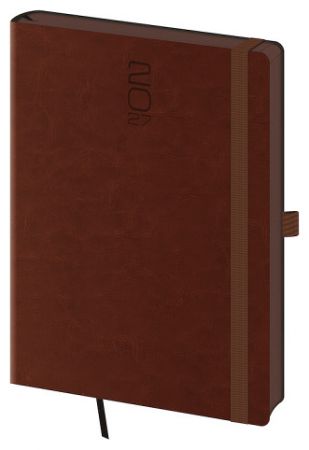 Diář denní A5 Memory s gumičkou - tmavě hnědá 2027, 14,3cm x 20,5cm, DM422-1-27