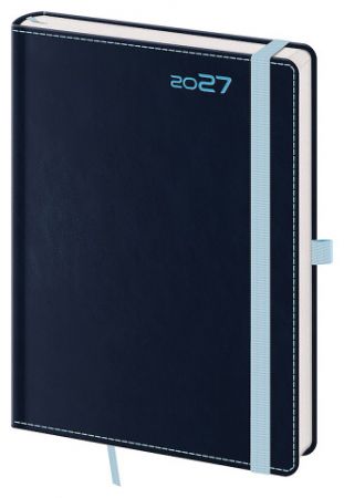 Diář denní A5 Double Blue s poutkem na propisku 2027, 14,3cm x 20,5cm, DB422-2-27